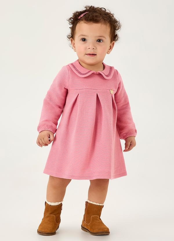 Vestido Malha Relevo com Elastano Rosa