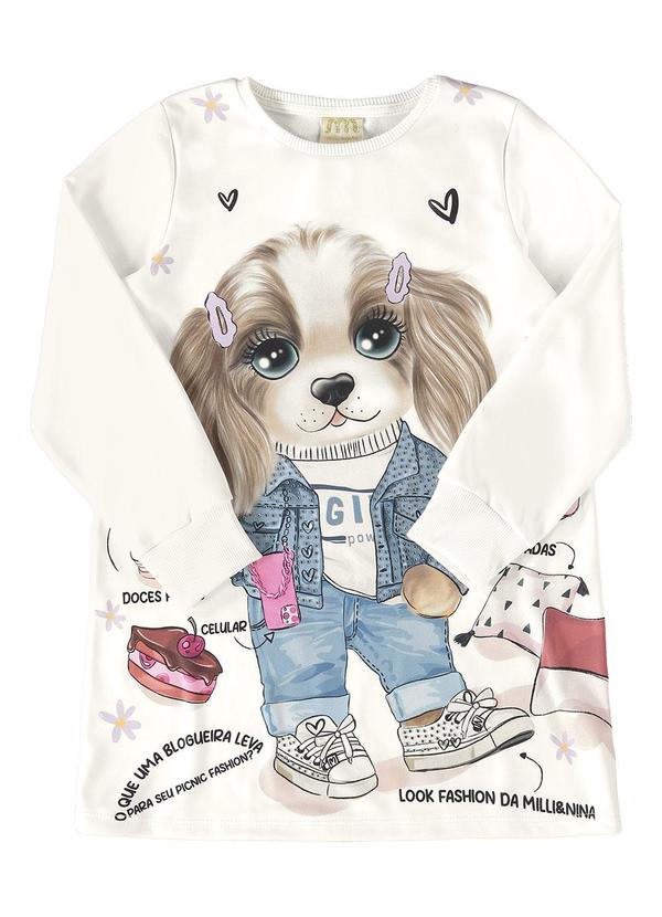 Vestido Malha Sport Felpada Cachorrinho Bege