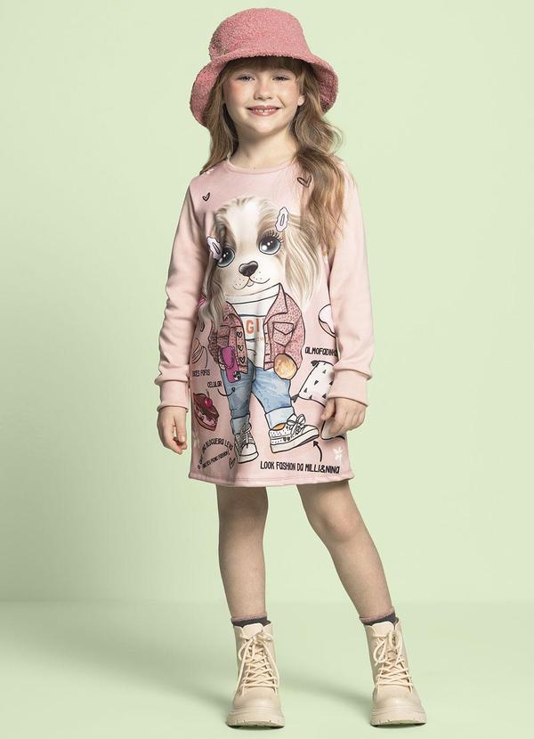 Vestido Malha Sport Felpada Cachorrinho Rosa