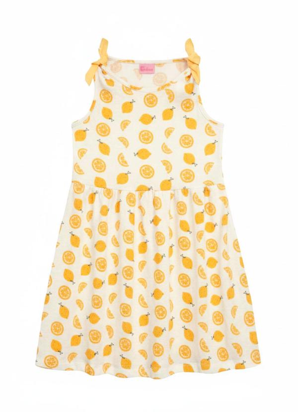 Vestido Malha Trabalhada Estampa Limão Bege