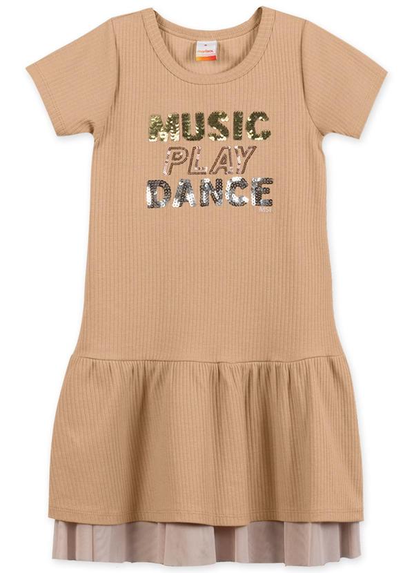 Vestido Manga Curta Canelado Infantil Bege