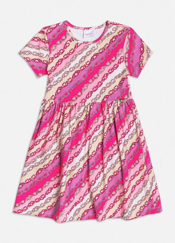 Vestido Manga Curta com Corações Rosa