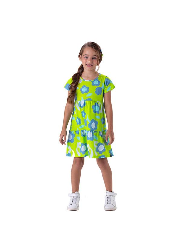 Vestido Manga Curta Estampado Menina Verde