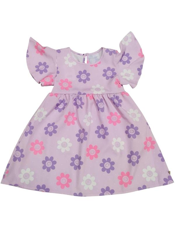 Vestido Manga Curta Estampado Roxo