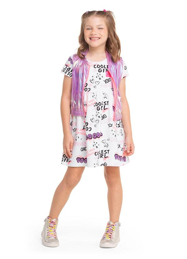 Vista 2 Vestido Manga Curta Infantil Feminino Branco Marisol Marisol