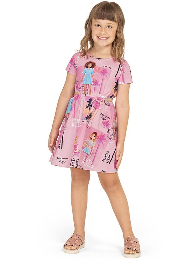 Vista 2 Vestido Manga Curta Infantil Feminino Rosa Lilica Ripilica Lilica Ripilica