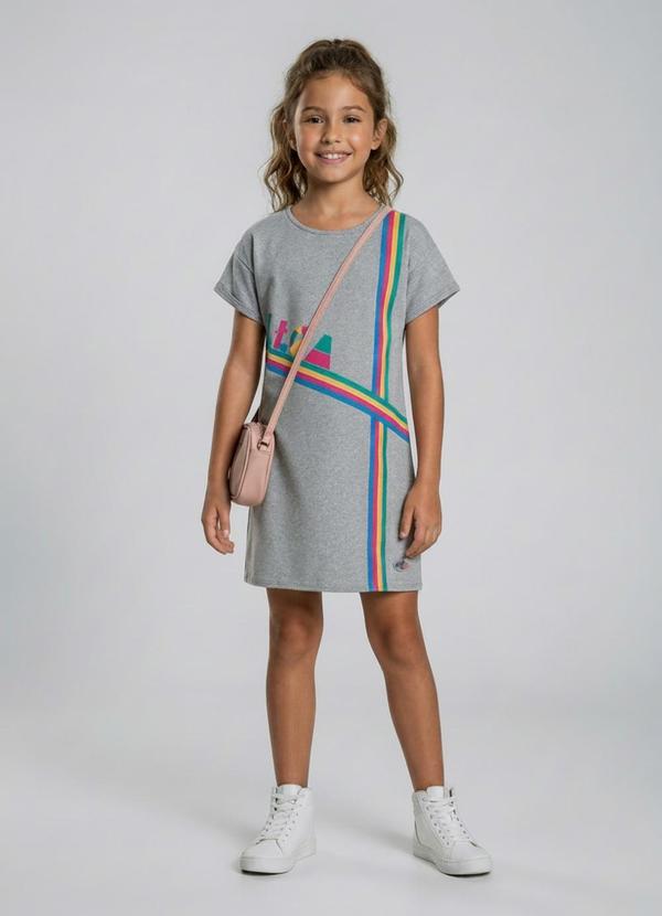 Vestido Manga Curta Infantil Menina Cinza