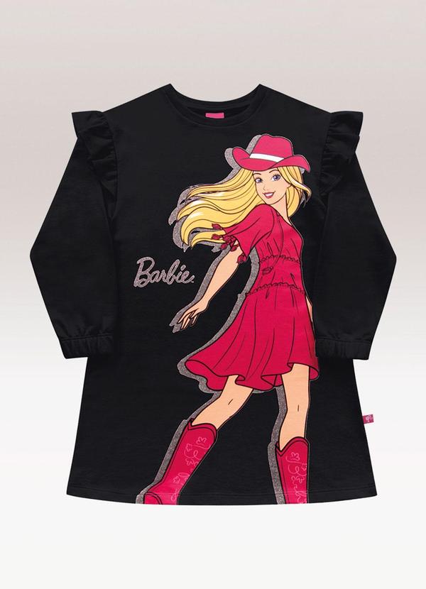 Vestido Manga Longa Barbie Preto