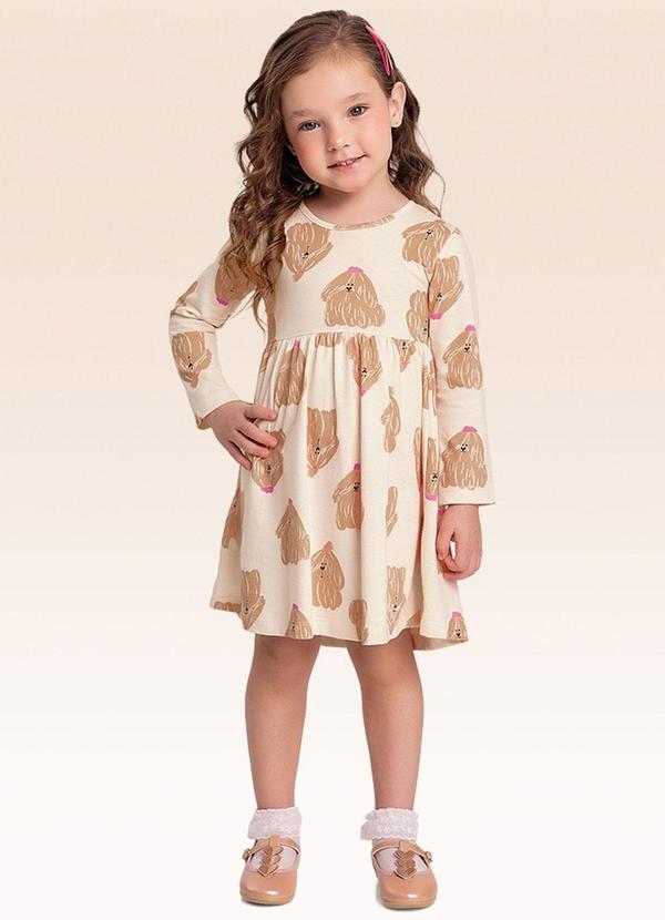 Vestido Manga Longa Bege