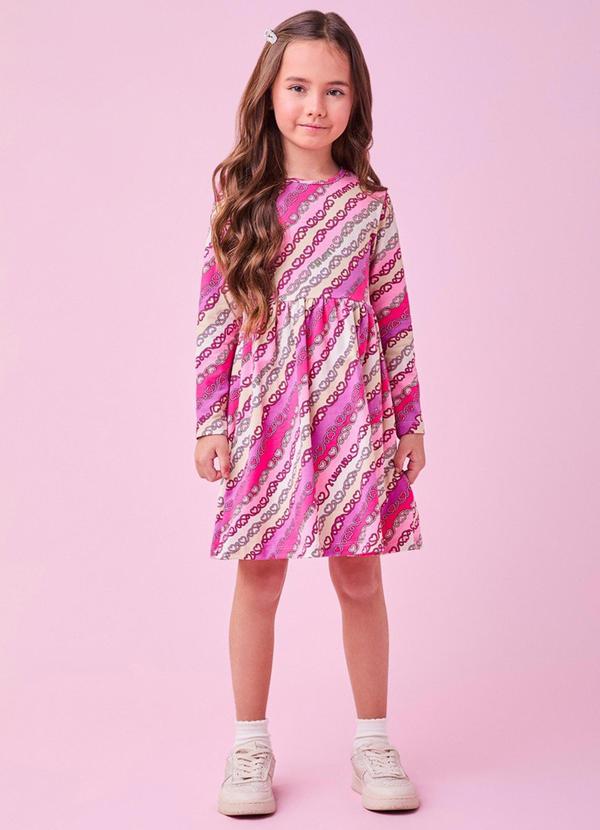 Vestido Manga Longa com Corações Rosa