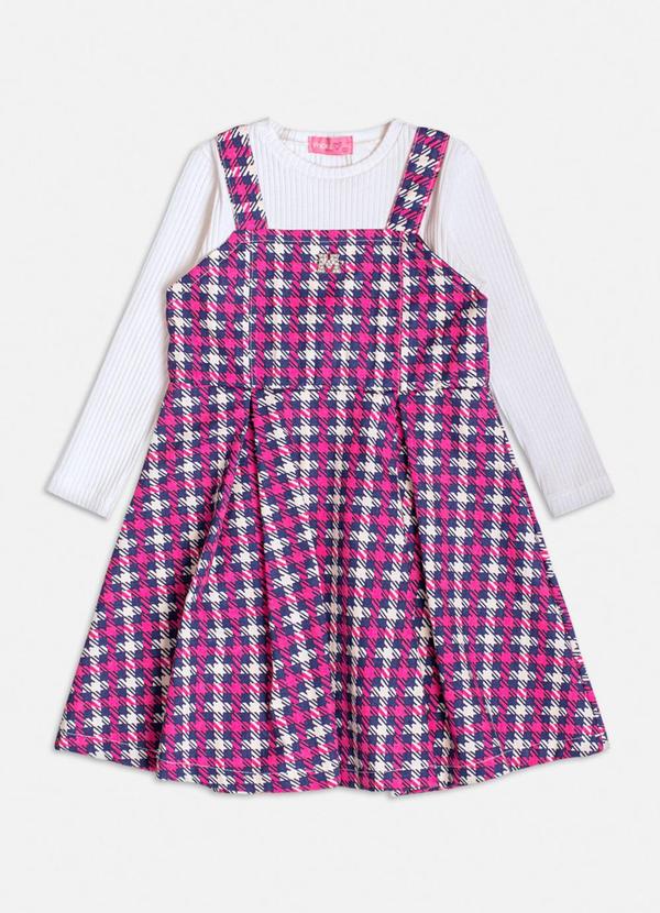 Vestido Manga Longa com Pied Poule Rosa