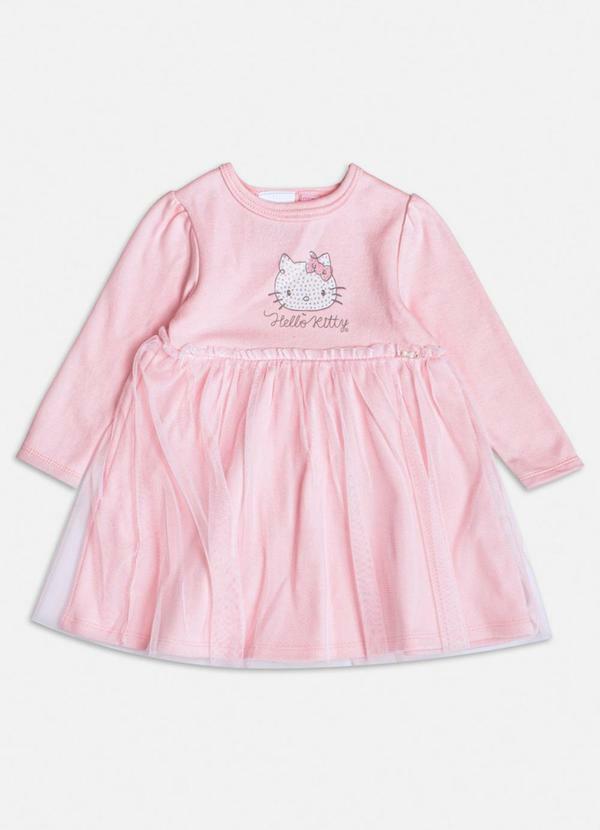 Vista 2 Vestido Manga Longa com Saia de Tule Rosa Momi Momi