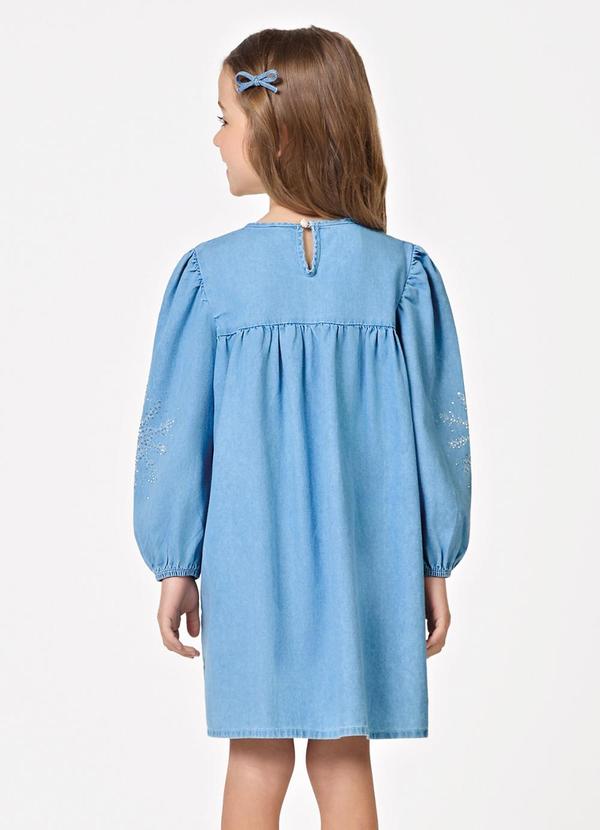 Vestido Manga Longa Feminino Denim Azul