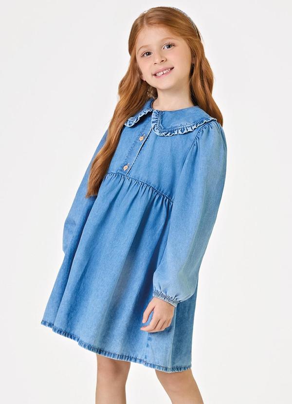 Vestido Manga Longa Feminino Denim Azul