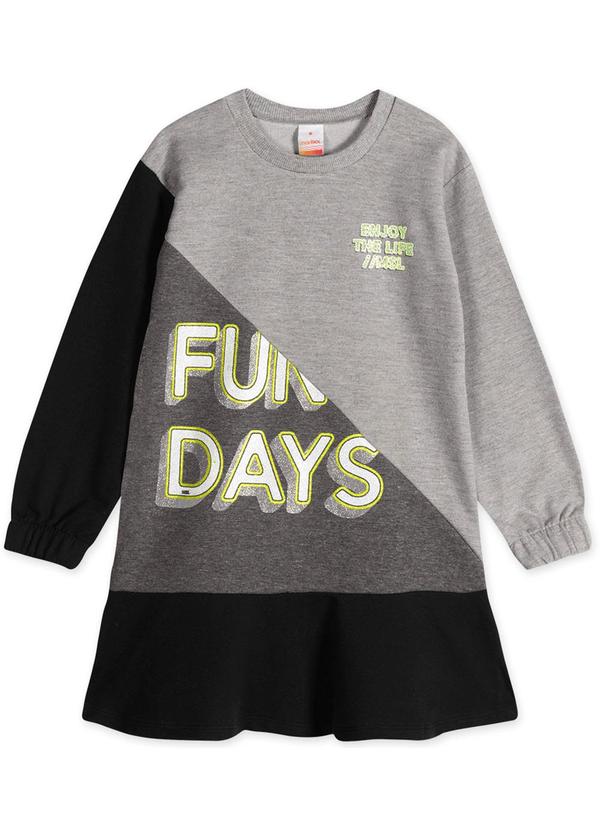 Vestido Manga Longa Infantil Feminino Cinza