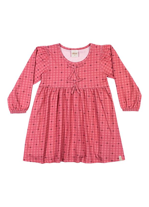 Vestido Manga Longa Infantil Xadrez Rosa