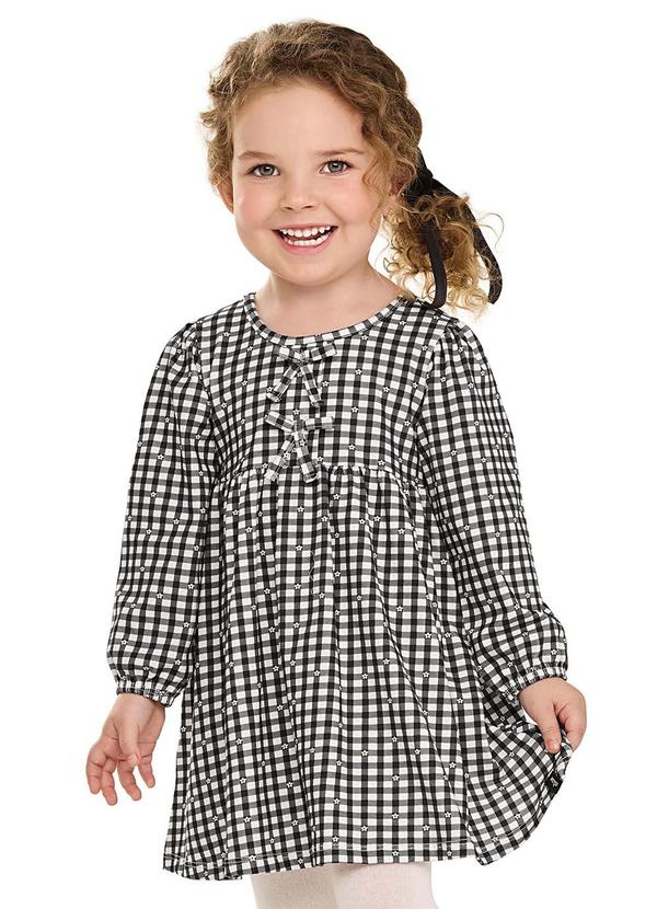 Vestido Manga Longa Infantil Xadrez Preto