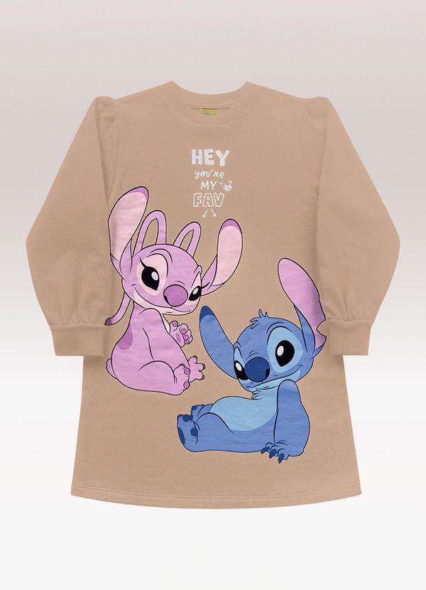Vestido Manga Longa Lilo & Stitch Bege