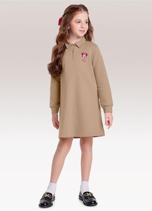 Vestido Manga Longa Minnie Bege