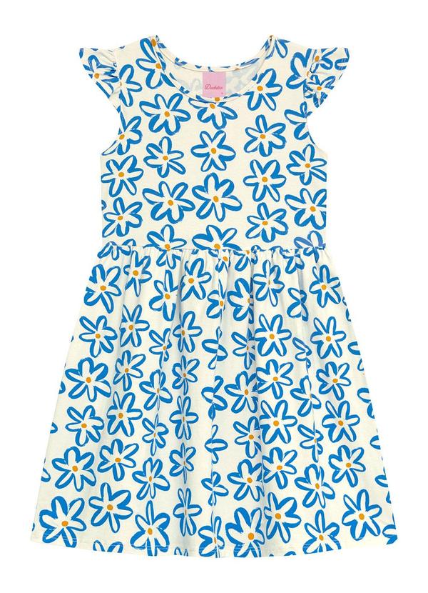 Vestido Mangas Copinho com Estampa Flores Bege