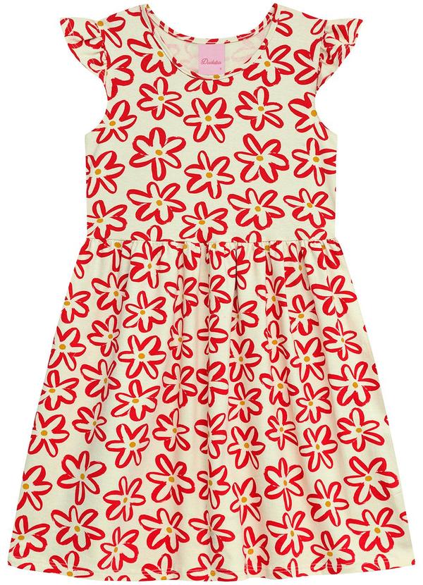 Vestido Mangas Copinho com Estampa Flores Bege