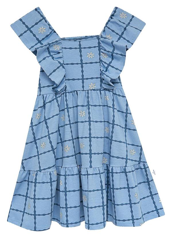 Vestido Marias Estampado com Babado Azul