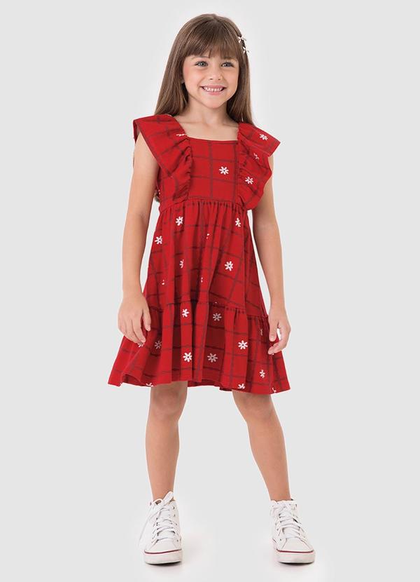 Vestido Marias Estampado com Babado Vermelho
