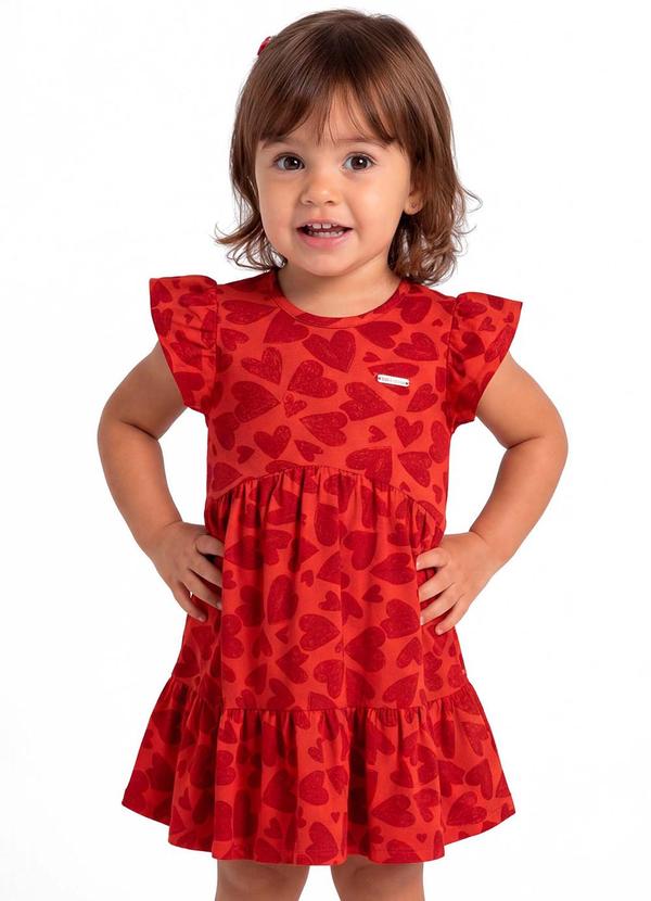 Vestido Menina Babados Corações Vermelho