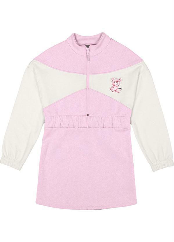 Vestido Menina com Aplique de Ursinho Rosa