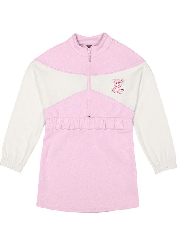 Vestido Menina com Aplique de Ursinho Rosa
