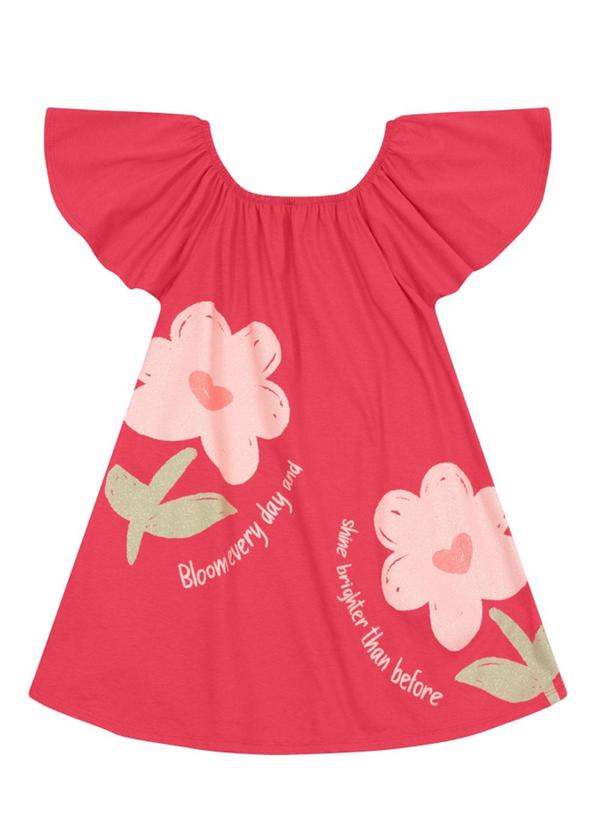Vestido Menina de Flores Brilhantes Vermelho