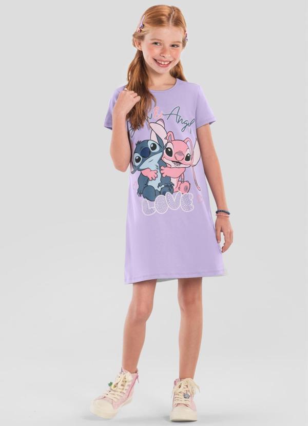 Vestido Menina do Stitch Brilhante Lilás