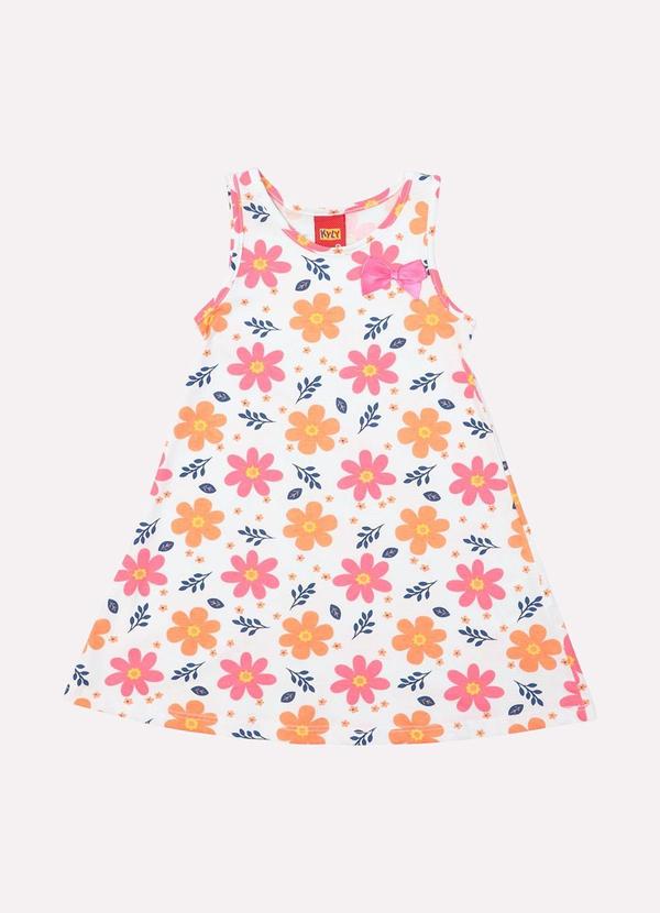 Vestido Menina em Algodão Flores Off White