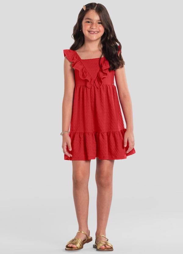 Vestido Menina em Cotton Texturizado Vermelho