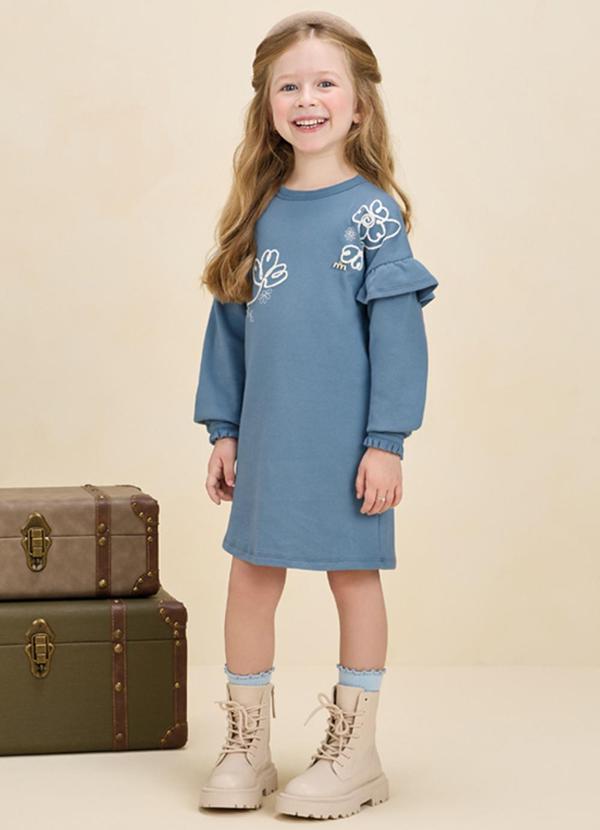 Vestido Menina em Malha Alfaitaria Dupla Azul