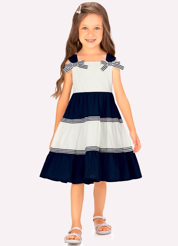 Vestido Menina em Tricoline Azul Marinho