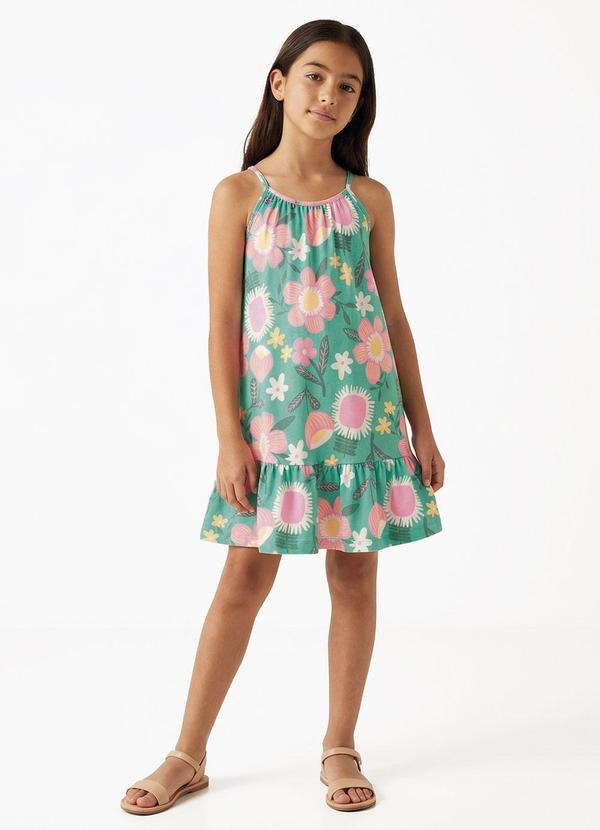 Vestido Menina Floral de Alças Verde