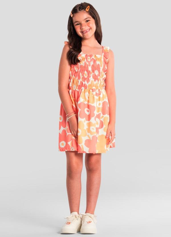 Vestido Menina Floral em Viscose Natural