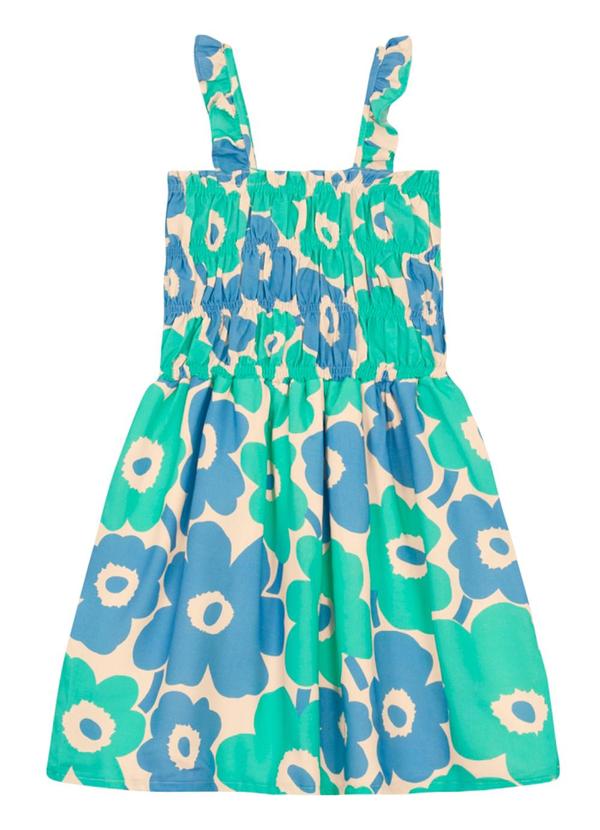 Vestido Menina Floral em Viscose Natural