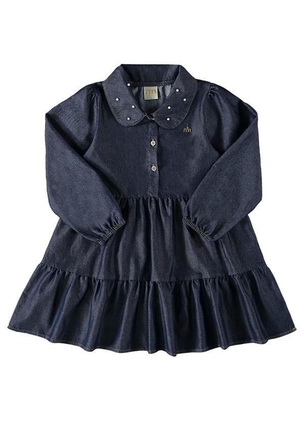 Vestido Menina Jeans Leve Pérolas Azul