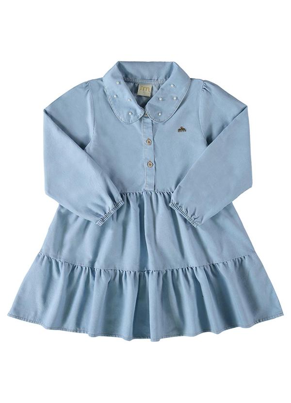 Vestido Menina Jeans Leve Pérolas Azul