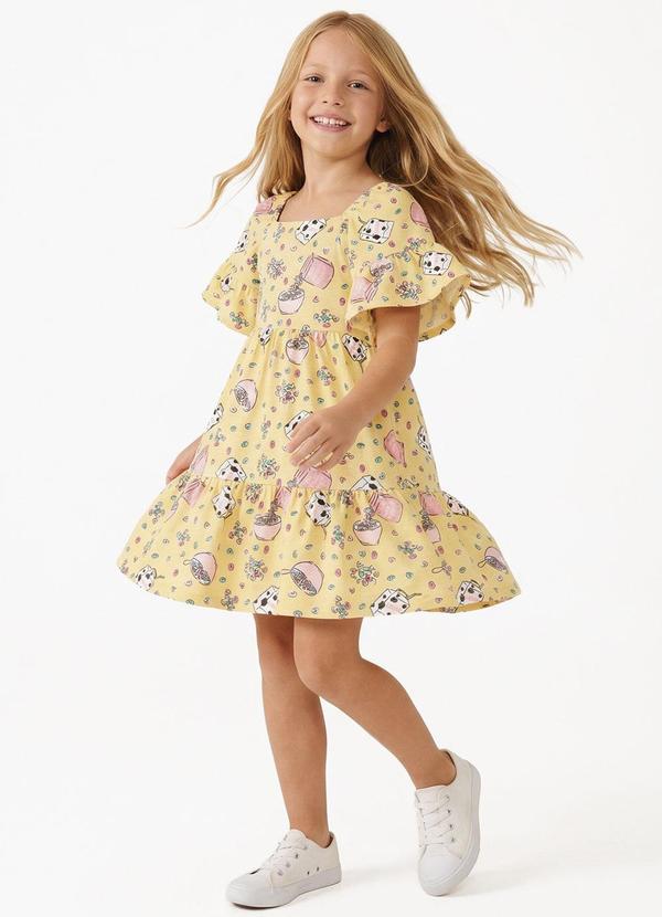 Vestido Menina Mangas Amplas Amarelo