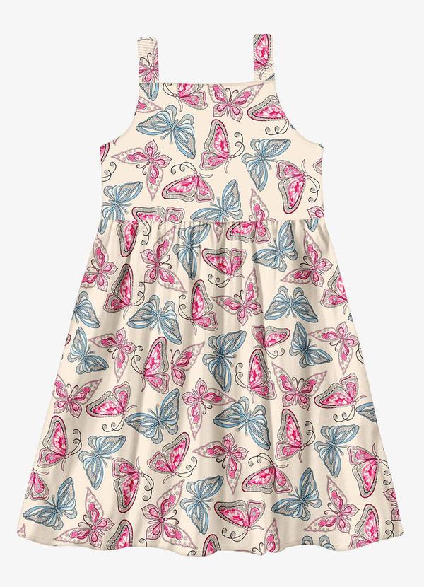 Vestido Menina Popeline Borboletas Bege