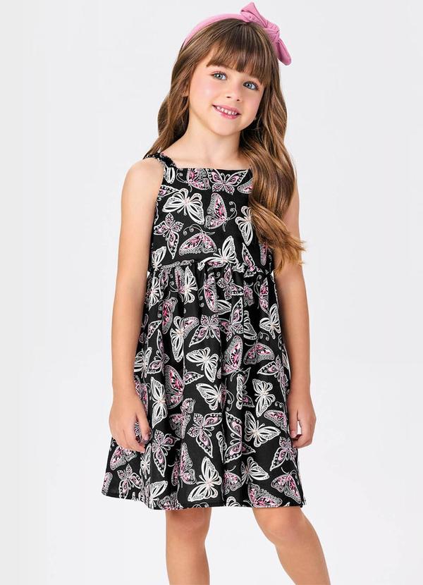Vestido Menina Popeline Borboletas Preto