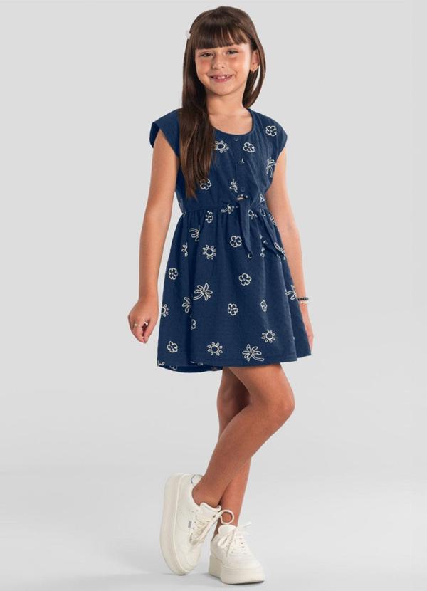 Vestido Menina Tropical Texturizado Azul