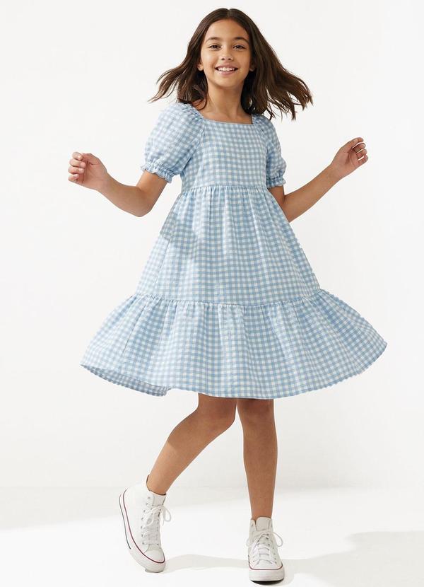 Vestido Menina Xadrez Azul