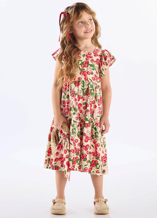 Vestido Midi em Cotton Infantil Bege