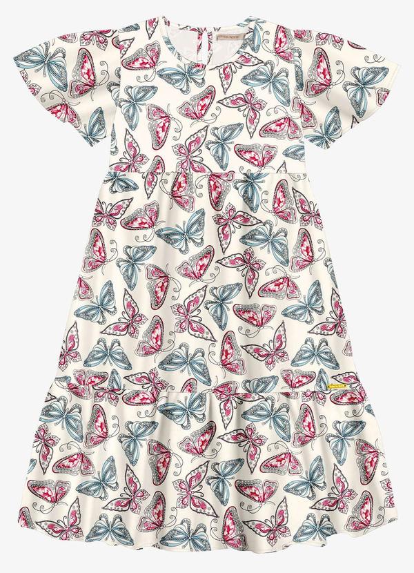 Vestido Midi Infantil Borboletas Bege
