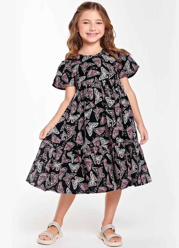 Vestido Midi Infantil Borboletas Preto