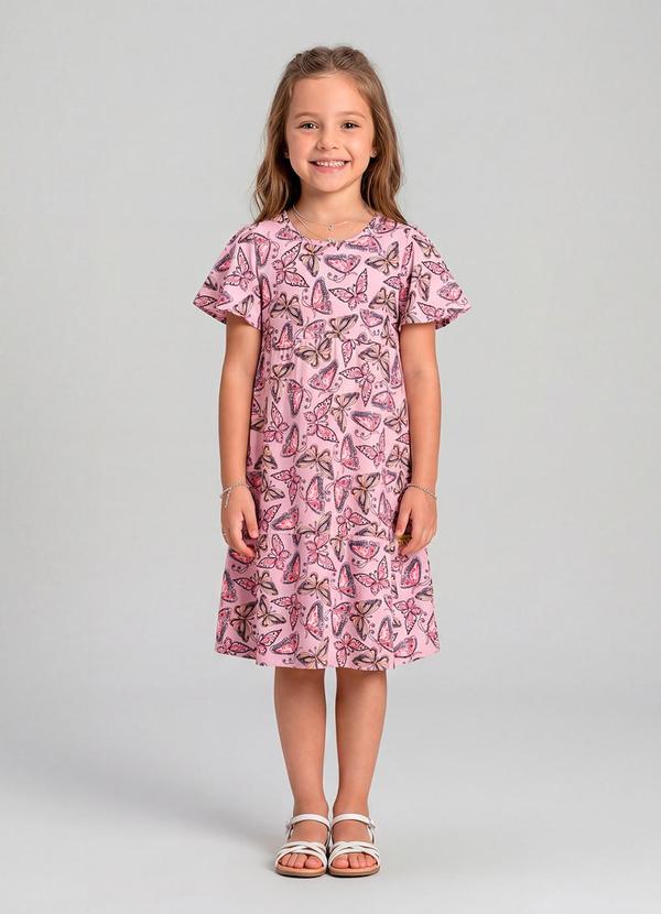 Vestido Midi Infantil Borboletas Rosa